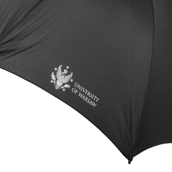 czarny parasol z logo UW